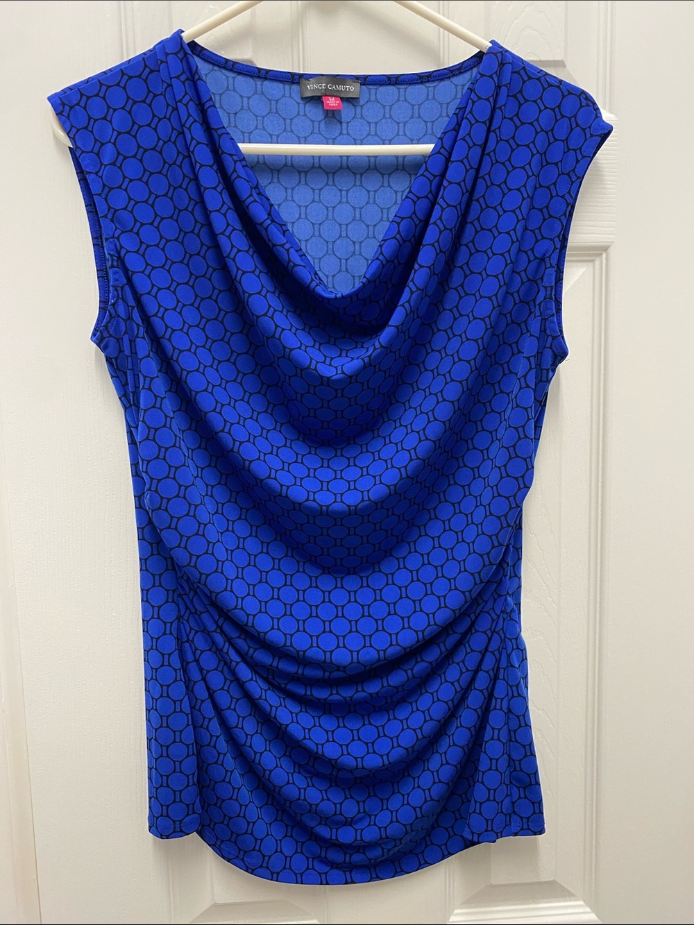 Vince Camuto Cowl Neck Sleeveless Top in Bright Blue with Dot Print